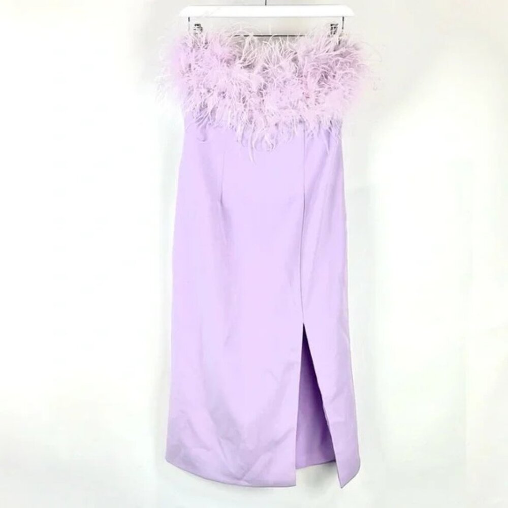 L'atiste by Amy Lilac Strapless Feather Midi Dress